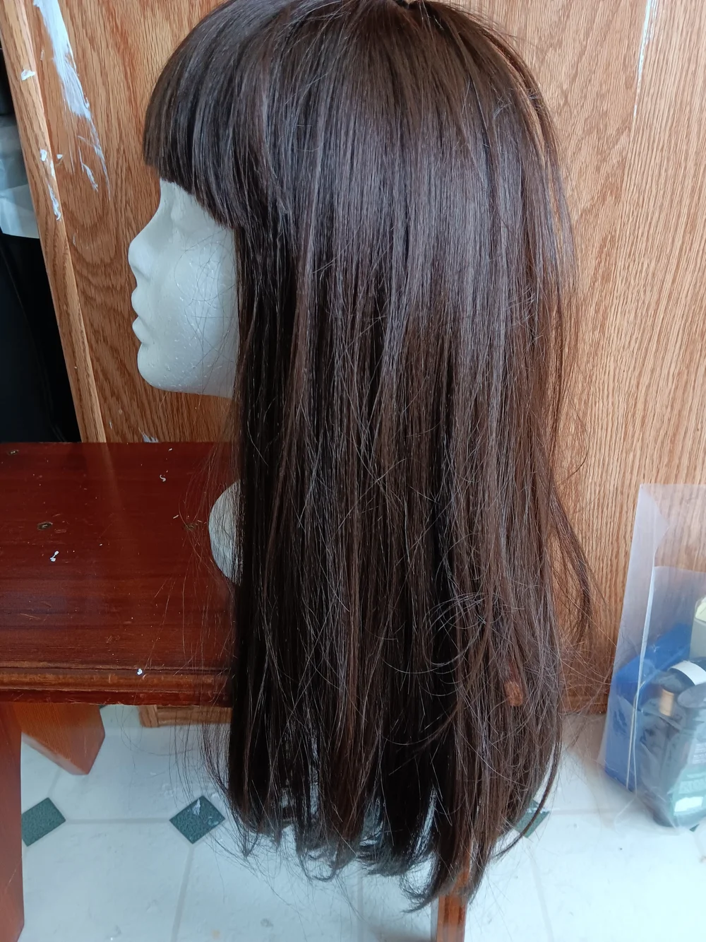 Fashion Wig Long Straight Dark Brown with Bangs - Women Hair